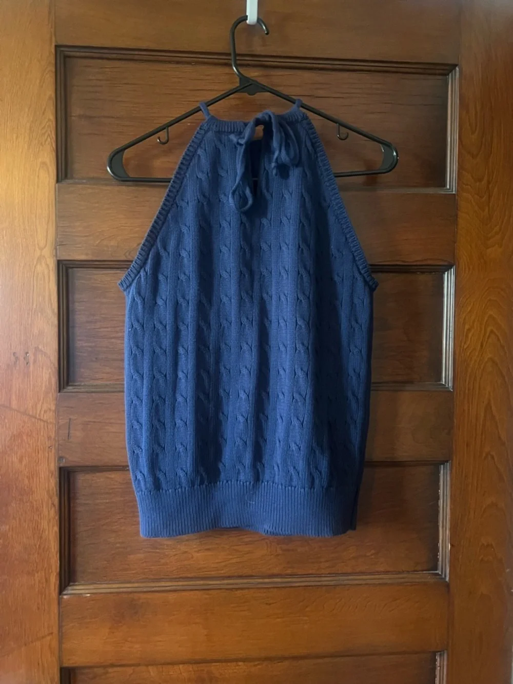 Ralph Lauren Navy Cable-Knit Halter Tank with Pink Pony - Picture 2 of 6